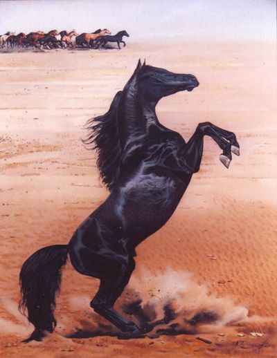 Composition with a Black Horse