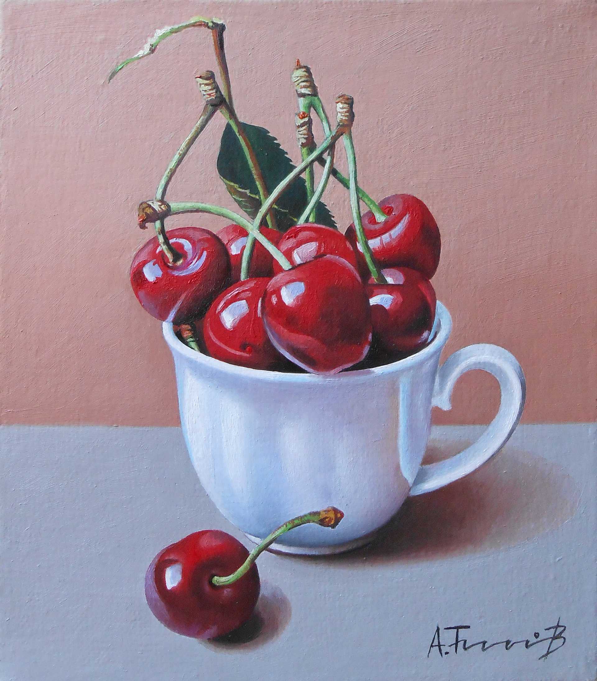 Cherries in a White Cup