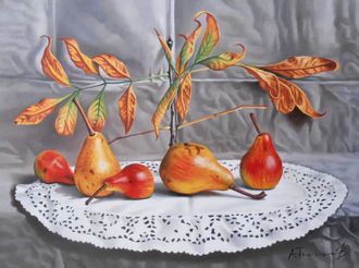 Pears with autumn leaves