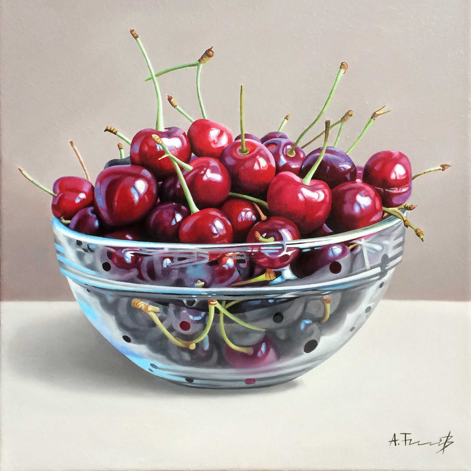 Cherries in a Glass Bowl
