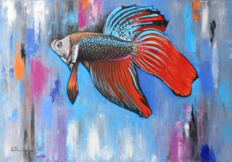 Flying Fish with Abstract Background