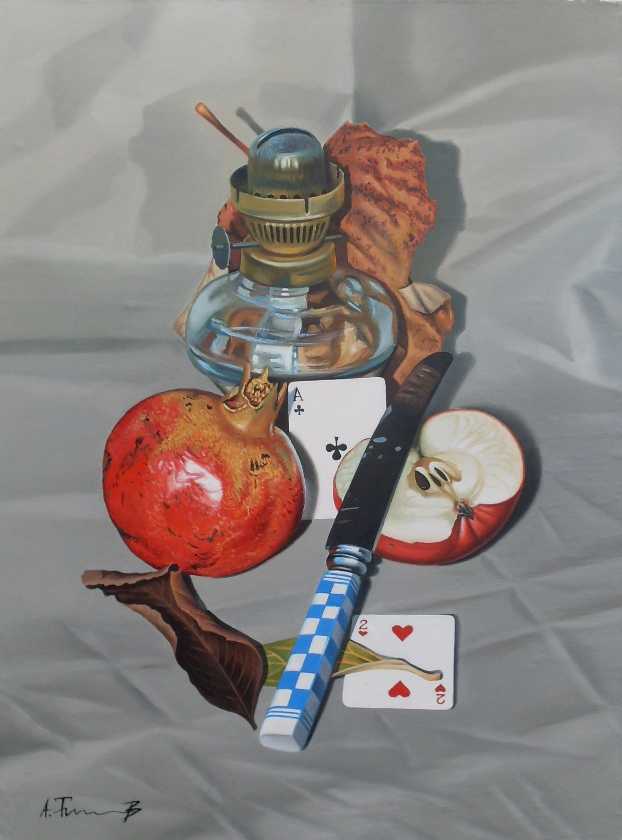 Pomegranate, Apple, and Knife